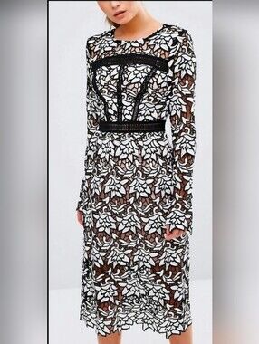 True Decadence Black And White Lace Long Sleeve Dress Size 2